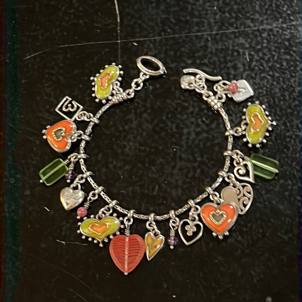 RETIRED Brighton Portebello Multi Colored Heart Charm Bracelet. Like new